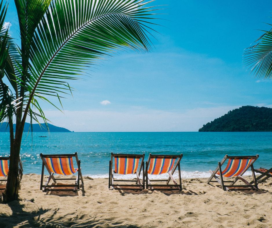 חוף בוראקי בפיליפינים עם כסאות חוף ועץ מול נוף הים